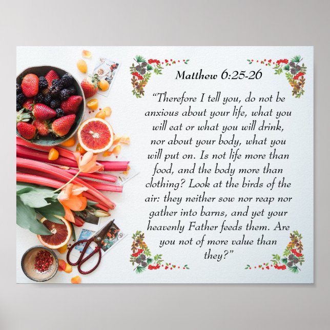 Inspirational bible verse from Matthew 6:25 Bible Poster (Front)