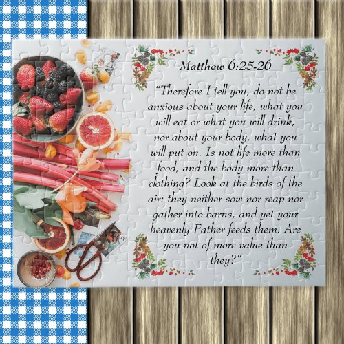 Inspirational bible verse from Matthew 625 Jigsaw Puzzle