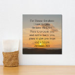 Inspirational Bible Verse Jeremiah 29:11 Christian Faux Canvas Print<br><div class="desc">For I know the plans I have for you, declares the Lord. Plans to prosper you and not to harm you, plans to give you hope and a future. Jeremiah 29:11 bible verse on a beautiful ocean sunrise photography gift. This inspirational quote faux canvas print features an uplifting biblical quotation...</div>