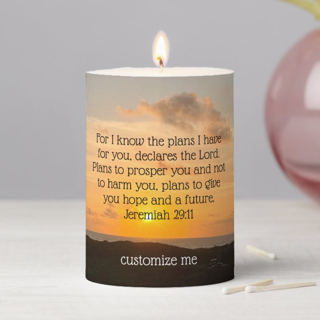 Inspirational Bible Verse Jeremiah 29:11 Sunrise Pillar Candle (In Situ)