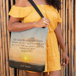 Inspirational Bible Verse Jeremiah 29:11 Sunrise Tote Bag<br><div class="desc">For I know the plans I have for you, declares the Lord. Plans to prosper you and not to harm you, plans to give you hope and a future. Jeremiah 29:11 bible verse on a beautiful ocean sunrise photography gift with your personalized name. This custom inspirational quote tote bag features...</div>