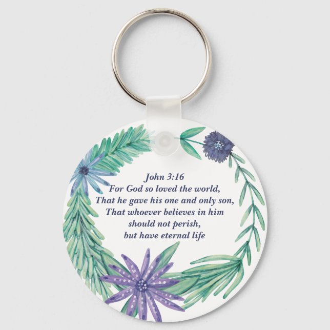 Inspirational Bible Verse John 3:16 Cute Christian Keychain (Front)