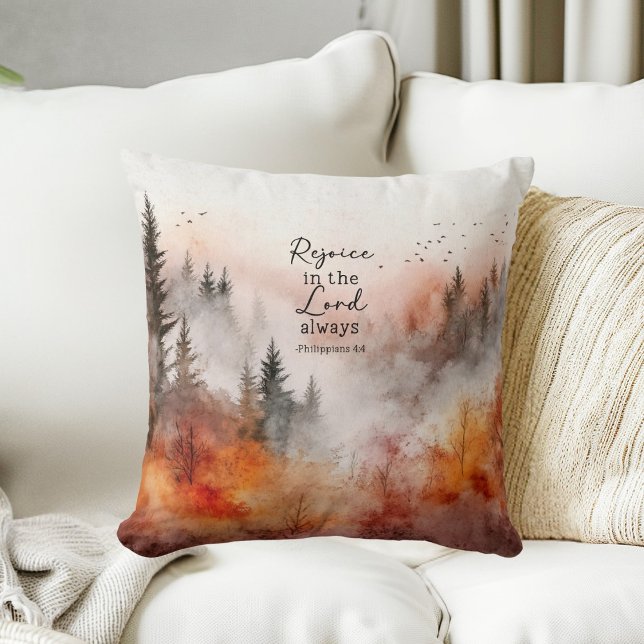 Inspirational Bible Verse Philippians 4:4 Nature  Throw Pillow (Creator Uploaded)
