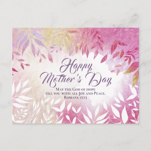 Inspirational Bible Verse Pink Floral Mothers Day Postcard