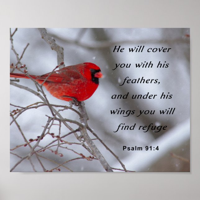 Inspirational Bible Verse, Psalm 91:4 Poster (Front)