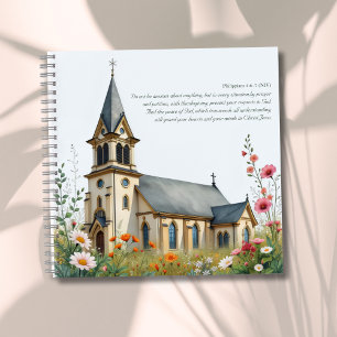 Inspirational Bible Verse Watercolor Church Notebook