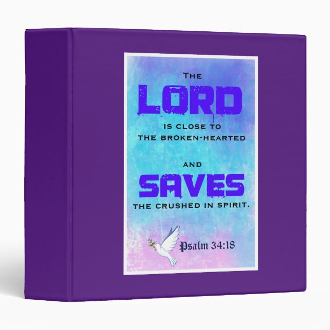 Inspirational Biblical Quote Pslam 34:18 3 Ring Binder (Front/Spine)