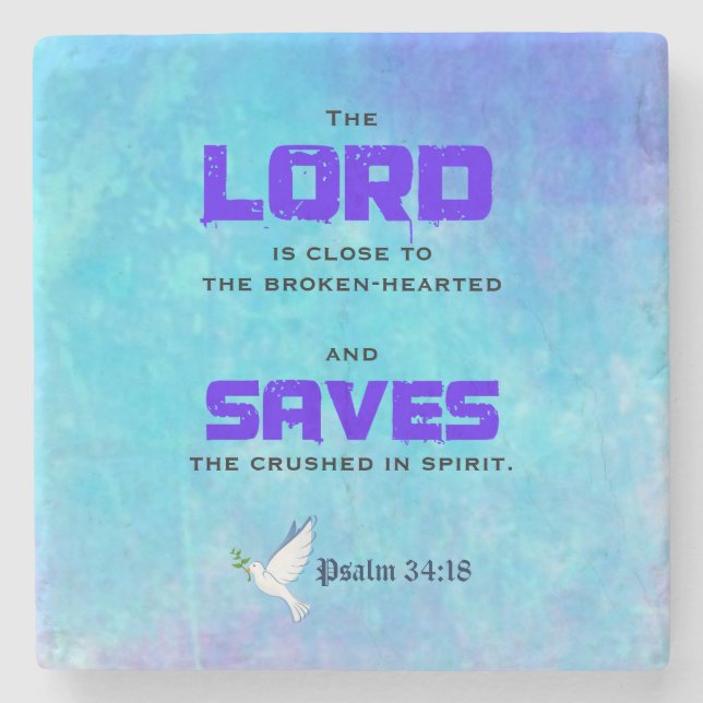 Inspirational Biblical Quote Pslam 34:18 Stone Coaster (Front)