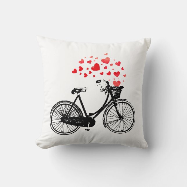 Inspirational Bike with Love Hearts Vintage Throw Pillow (Front)