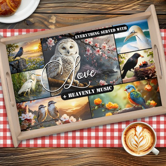 Inspirational Bird Collage - Served with Love Serving Tray (Colorful bird art or photo collage heavenly music personalized serving tray)