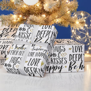 Inspirational Black Gold Love Kisses XOXO Hearts Wrapping Paper