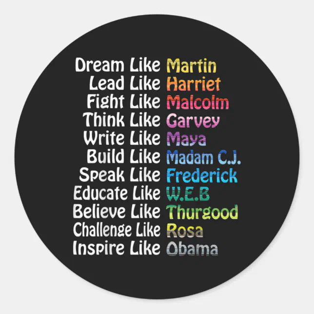 Influential Sticker Inspirational Black History Influential Leaders Ma Classic Round ...
