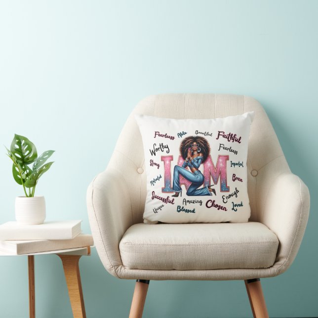Inspirational Black Woman Prayer & Faith Christian Throw Pillow (Chair)