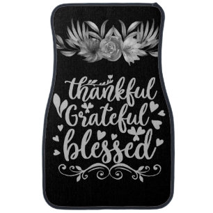 Inspirational Blessed Gratitude Quote Silver Gray Car Floor Mat