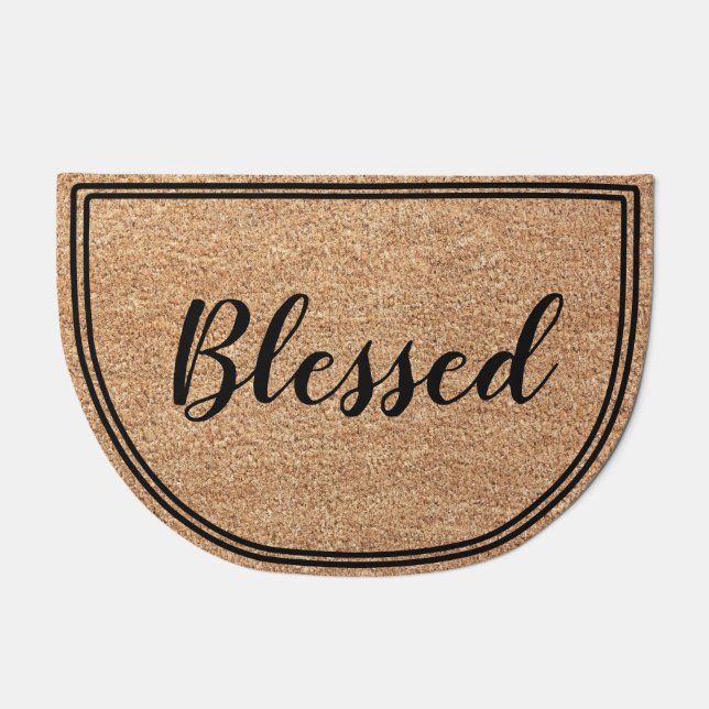 Inspirational Blessed Script Faux Coir Doormat (Front)