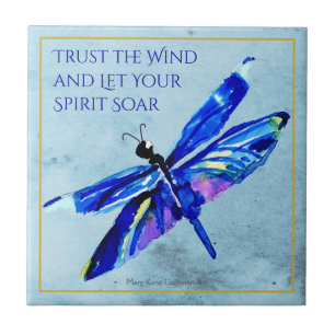 Inspirational Blue Dragonfly Let Your Spirit Soar Ceramic Tile