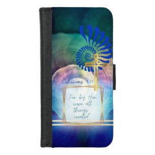 Inspirational Blue Mauve Faith Nautilus Gold Cross iPhone 8/7 Wallet Case