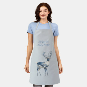 Inspirational Blue White Chic Deer Fox Apron