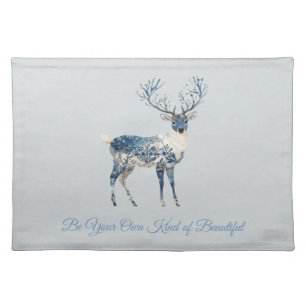 Inspirational Blue White Chic Deer Fox Cloth Placemat