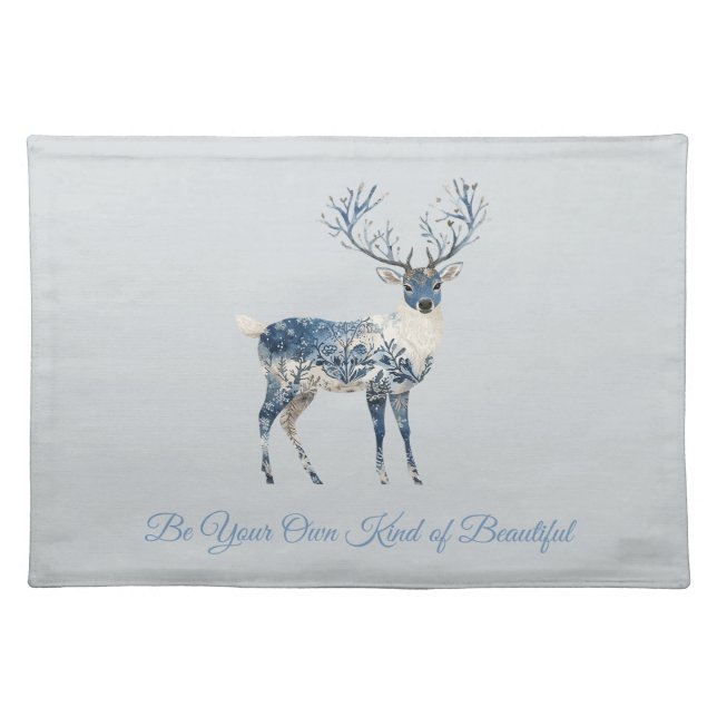 Inspirational Blue White Chic Deer Fox Cloth Placemat (Front)