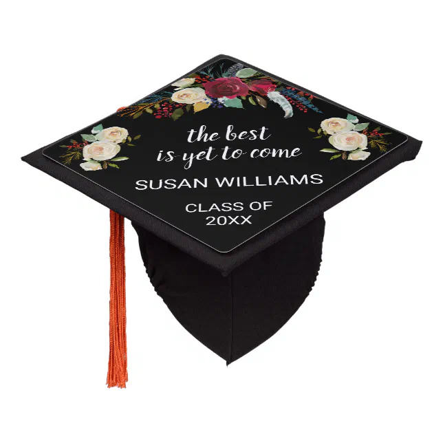 Inspirational Boho Burgundy Cream Floral 2025 Graduation Cap Topper ...