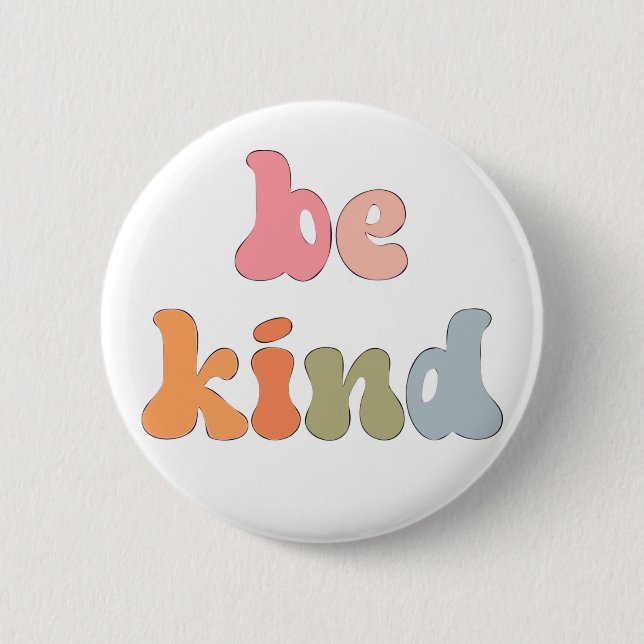Inspirational Boho Colorful Watercolor Be Kind Button (Front)