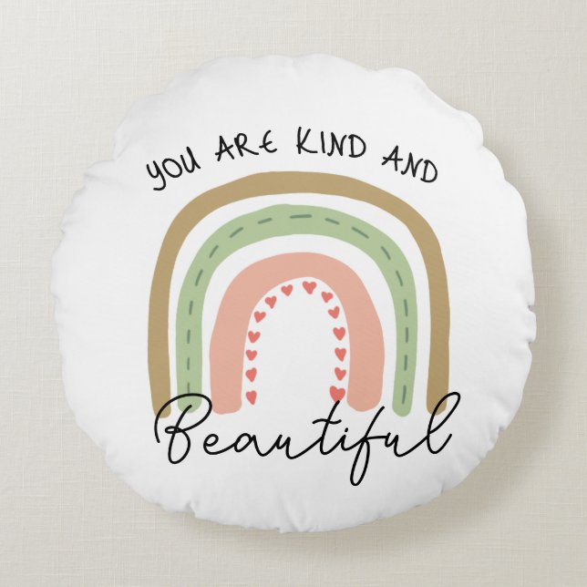 Inspirational Boho Rainbow Quote You Are Kind Round Pillow (Front)