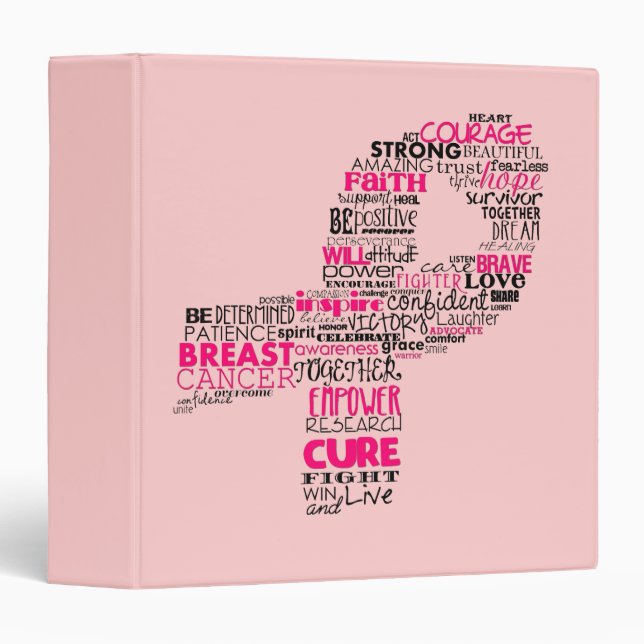 Inspirational Breast Cancer Awareness Ribbon 3 Ring Binder (Front/Spine)