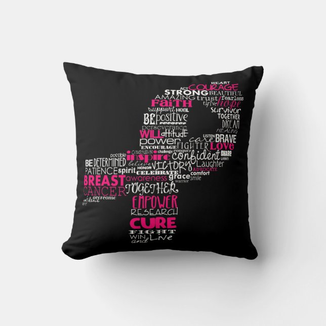 Inspirational Breast Cancer Awareness Ribbon Throw Pillow (Front)