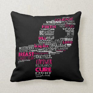Inspirational Breast Cancer Awareness Ribbon Throw Pillow
