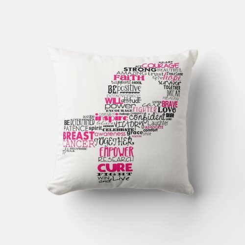 Inspirational Breast Cancer Awareness Ribbon Throw Pillow