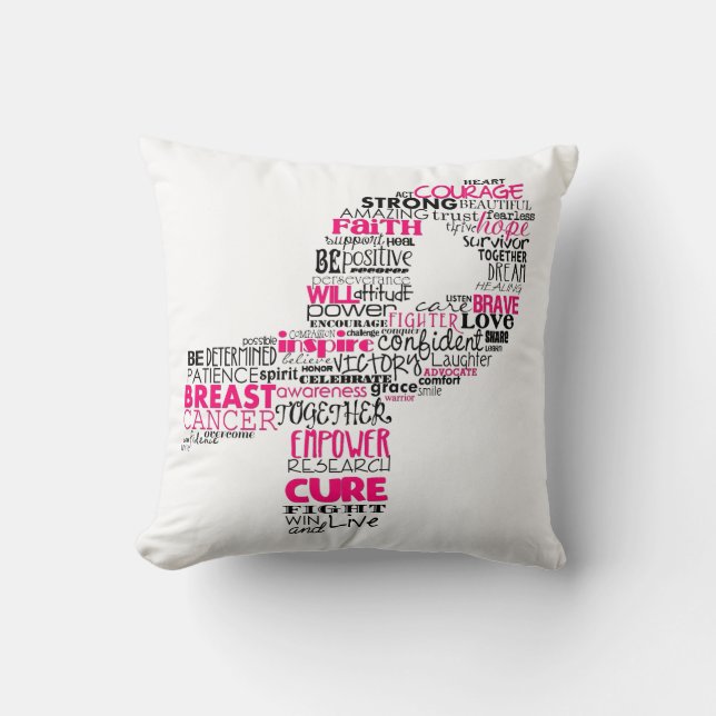 Inspirational Breast Cancer Awareness Ribbon Throw Pillow (Front)