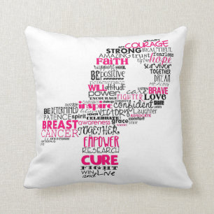 Inspirational Breast Cancer Awareness Ribbon Throw Pillow