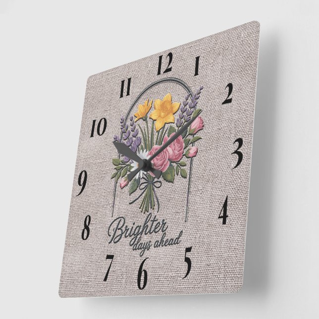 Inspirational Brighter Days Head Quote/Sublimation Square Wall Clock (Angle)