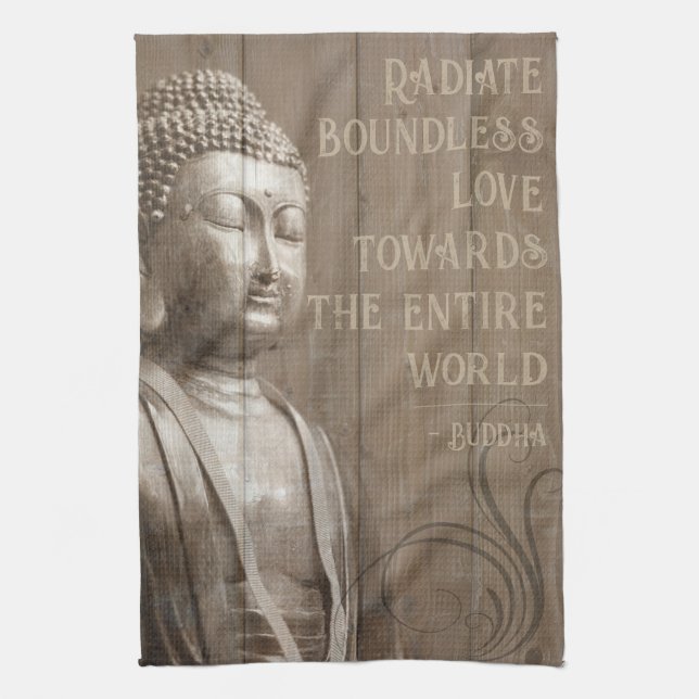 Inspirational Buddha Art Faux Wood Buddhist Quote Towel (Vertical)