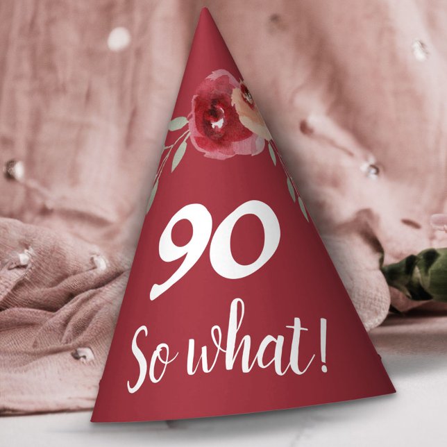 Inspirational Burgundy Roses Floral 90th Birthday Party Hat (Creator Uploaded)