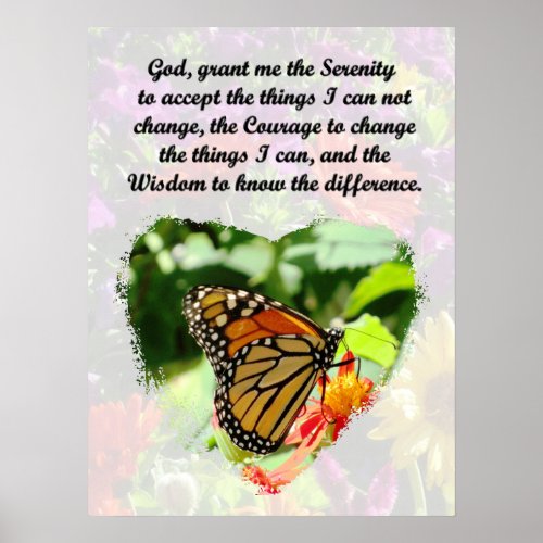 INSPIRATIONAL BUTTERFLY AND FLORAL SERENITY PRAYER POSTER