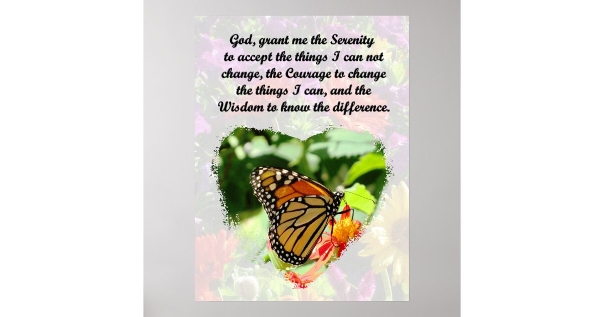 INSPIRATIONAL BUTTERFLY AND FLORAL SERENITY PRAYER POSTER | Zazzle