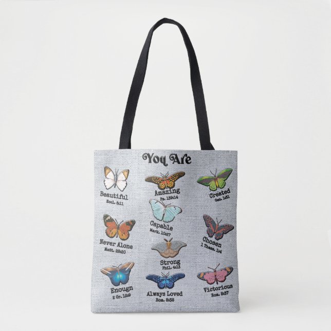 Inspirational Butterfly Bible Sublimation Tote Bag (Front)