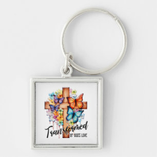 Inspirational Butterfly/Floral Cross Scripture Keychain