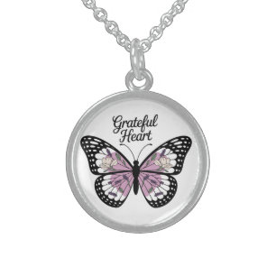 Inspirational/Butterfly/Grateful Heart Sterling Silver Necklace