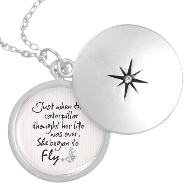 Inspirational Butterfly Quote Silver Plated Necklace (Front)
