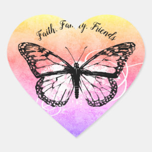Inspirational Butterfly Rainbow Faith Friends Heart Sticker