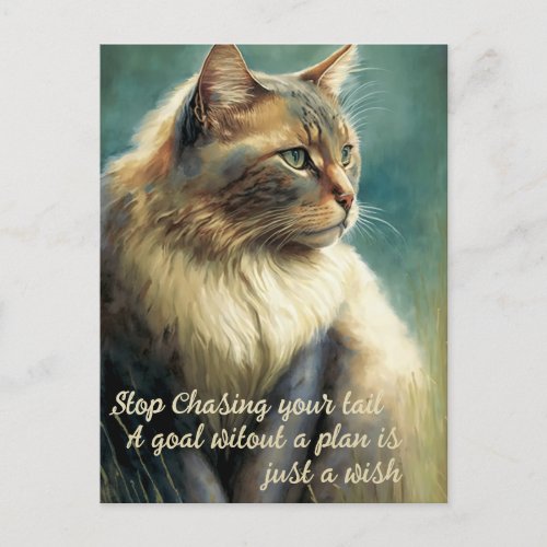 Inspirational Cat Postcard With Productivity Quote