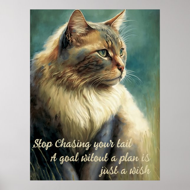 Inspirational Cat Poster With Productivity Quote (Front)
