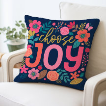 Inspirational Choose Joy Floral Pillow, Motivation