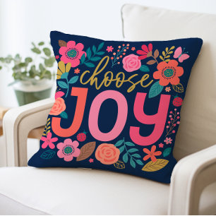 Inspirational Choose Joy Floral Pillow, Motivation Throw Pillow