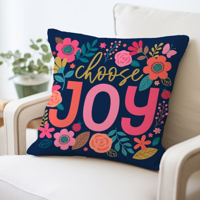 Inspirational Choose Joy Floral Pillow, Motivation Throw Pillow (Creator Uploaded)