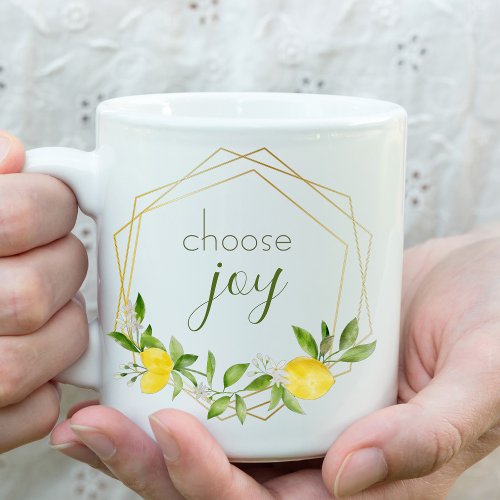 Inspirational Choose Joy Watercolor Lemon Wreath Coffee Mug
