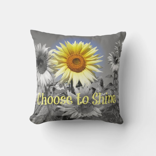 Inspirational Choose to Shine Quote with Sunflower Throw Pillow (Front)